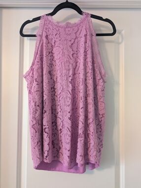 Lace Overlay Sleeveless Tank Top - Lavender